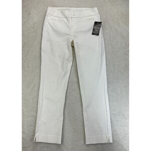 NWT Attyre New York Ankle Pants Womens 4 Off White Textured Flat Front Stretch